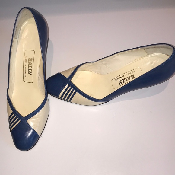 Vintage Bally blue & white pumps size EU 35 - Picture 1 of 12